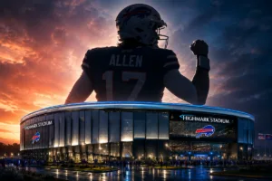 Josh Allen emerges from the awesome, new Highmark Stadium. Welcoming a new era of Buffalo Bills Football